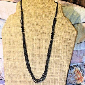 Old Hollywood Glamorous Vintage Black Iridescence Beaded Necklace